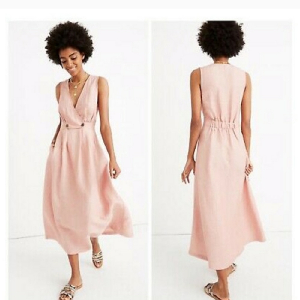 NWT Madewell Linen Wrap Effect Midi Dress